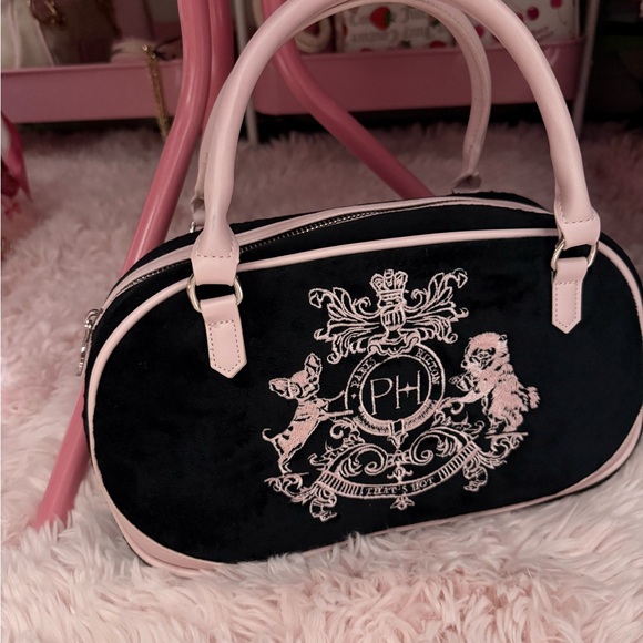 Paris Hilton Velour Satchel/Crossbody (Pink & Black) Women's Handbag - Picture 2 of 6